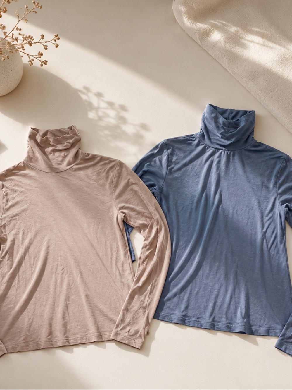Madewell Women's Bundle of 2 Lightweight
Turtleneck Tops Medium Pink & Blue